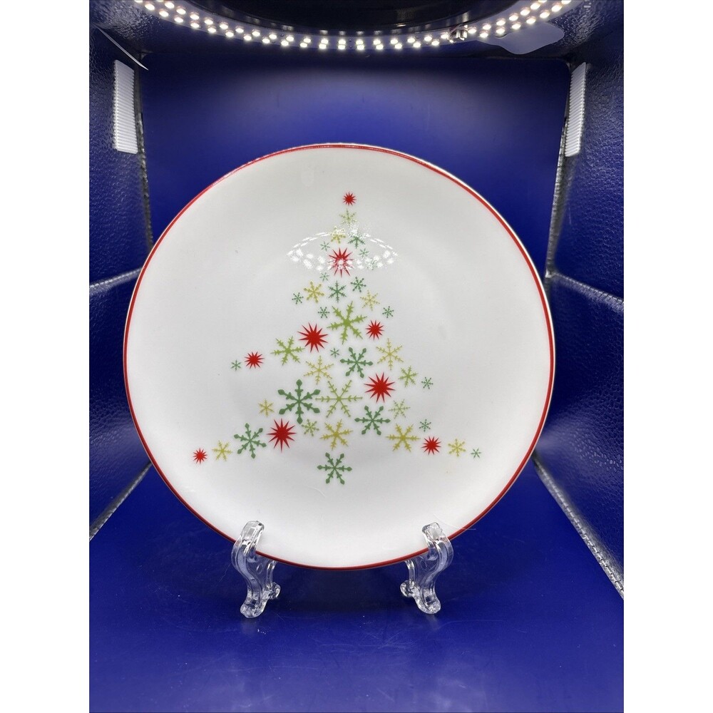 Crate & Barrel Holiday Dessert Plates Snowflake Christmas Tree Design Set of 3